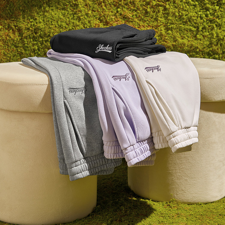 斯凯奇冬季加绒运动长裤女情侣卫裤宽松黑色显瘦户外束脚裤子男款