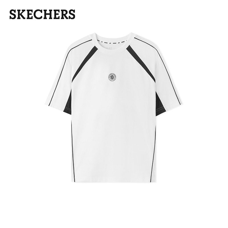 斯凯奇2026新款夏季男针织短袖T恤宽松显瘦夏季舒适休闲撞色印花,运动服/休闲服装,跑步T恤,淘宝优惠券,粉丝福利购,淘宝优惠卷