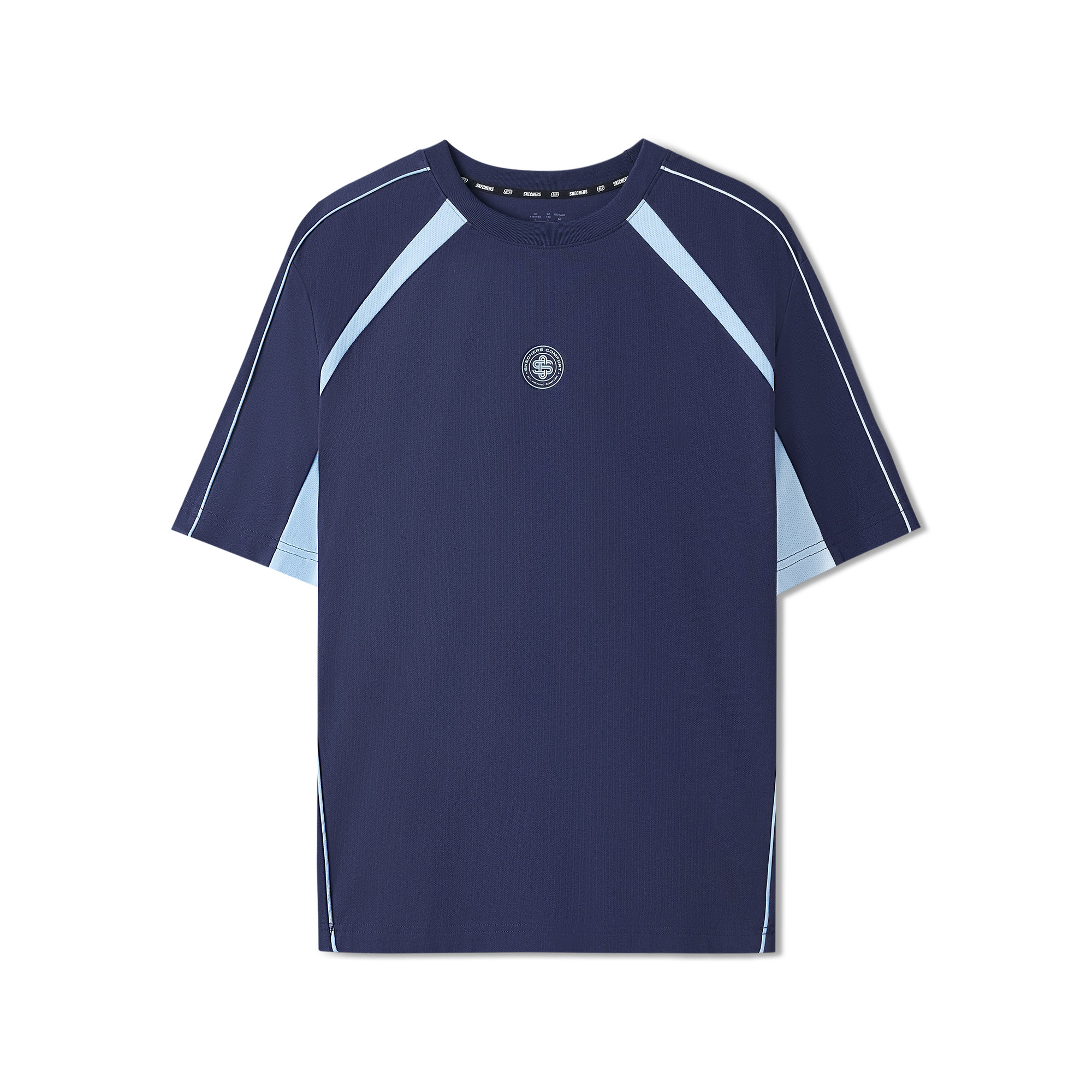 斯凯奇2026年男女款针织短袖T恤宽松版型舒适时尚休闲撞色印花