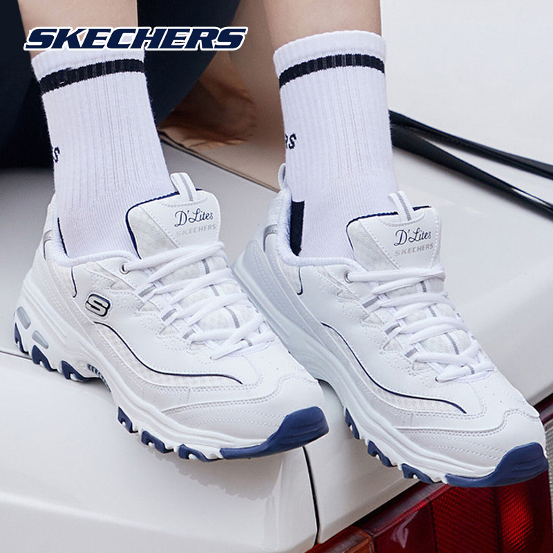 Skechers斯凯奇女鞋秋冬季款小白熊运动鞋老爹鞋厚底海军蓝熊猫鞋属于什么档次？