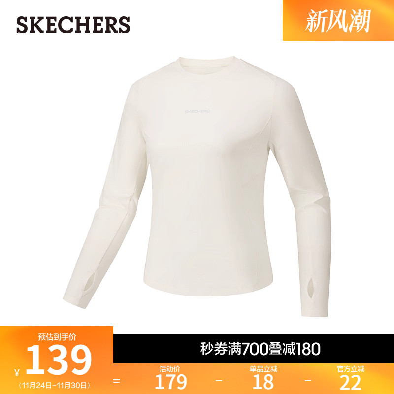 斯凯奇2026新款女款长袖衫 T 恤圆领长袖针织打底衫休闲运动上衣