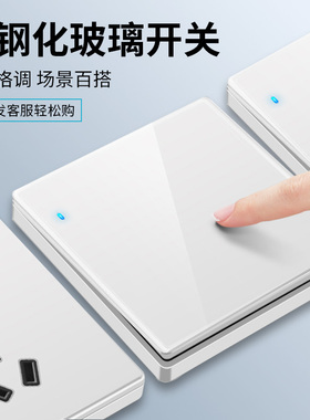 国际电工白色钢化玻璃LED开关插座面板86型墙壁家用一开双控5五孔