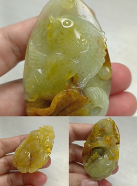 天然岫玉花玉鱼吊坠毛衣链