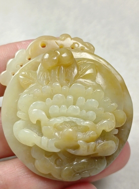 和田玉牡丹吊坠毛衣链一物一图