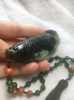 岫玉鱼手把吊坠男女款玉石毛衣链挂件全新包邮天然保真一物一图