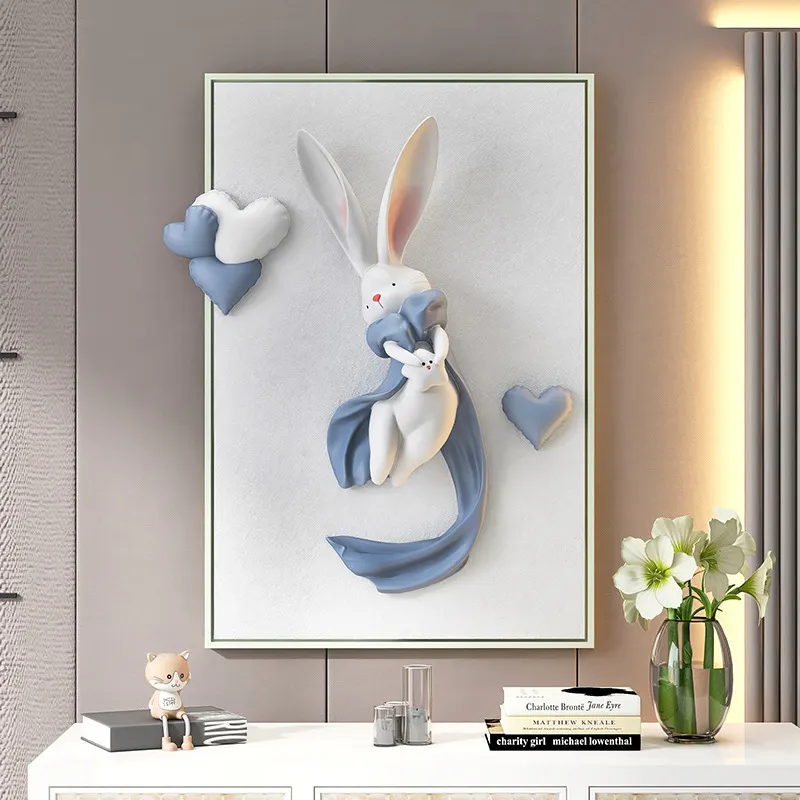 玄关装饰画3d立体兔子肌理浮雕挂画客厅沙发背景墙壁画卧室儿童房图片