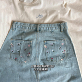 浅色碎花牛仔半身裙女夏季 300斤大码 女装 胖mm辣妹日系高腰短裙ins