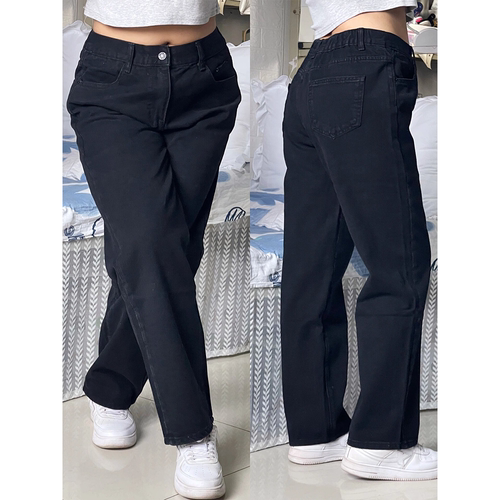 特大码女装300斤黑色阔腿牛仔裤女胖mm高腰遮胯显瘦宽松直筒裤子