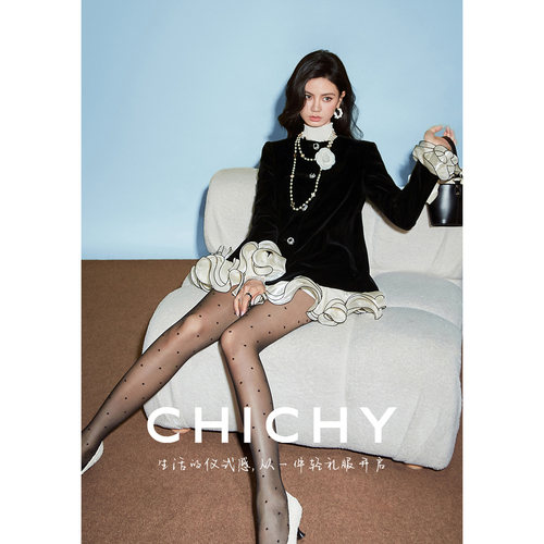 CHICHY千金高级感黑色圆领外套