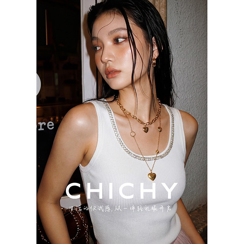 CHICHY洋气钉珠千金风针织背心