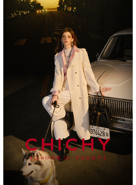 【柔软绵羊毛】CHICHY白色长款收腰双面毛呢外套大衣女25冬季新款