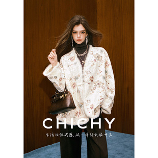 【新中式美学】CHICHY国风刺绣丝绒棉服外套女25冬季新款宽松上衣