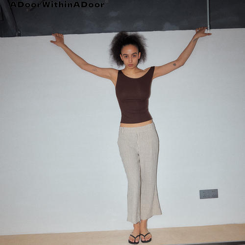 7分中低腰亚麻混纺休闲裤