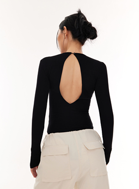 ADoOr 连体衣bodysuit欧美性感打底上衣镂空露背长袖圆领