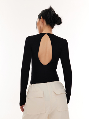 欧美打底镂空露背圆领连体衣