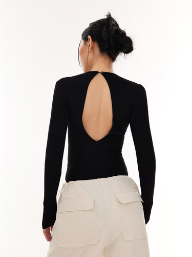 欧美打底镂空露背圆领连体衣