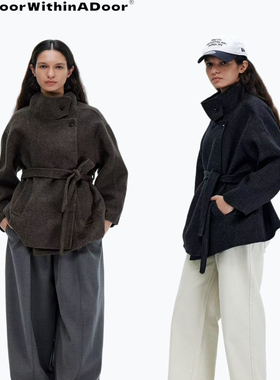 A DoOr 羊毛经典宽松廓形短大衣外套 Lauren 落肩可立领呢大衣