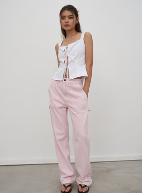 ADoOr 工装风直筒牛仔裤Barbie粉多巴胺色中低腰长裤美式街头复古