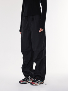 DoOr 黑色宽松薄款 工装 低腰休闲户外冲锋套装 不加绒直筒百搭 裤