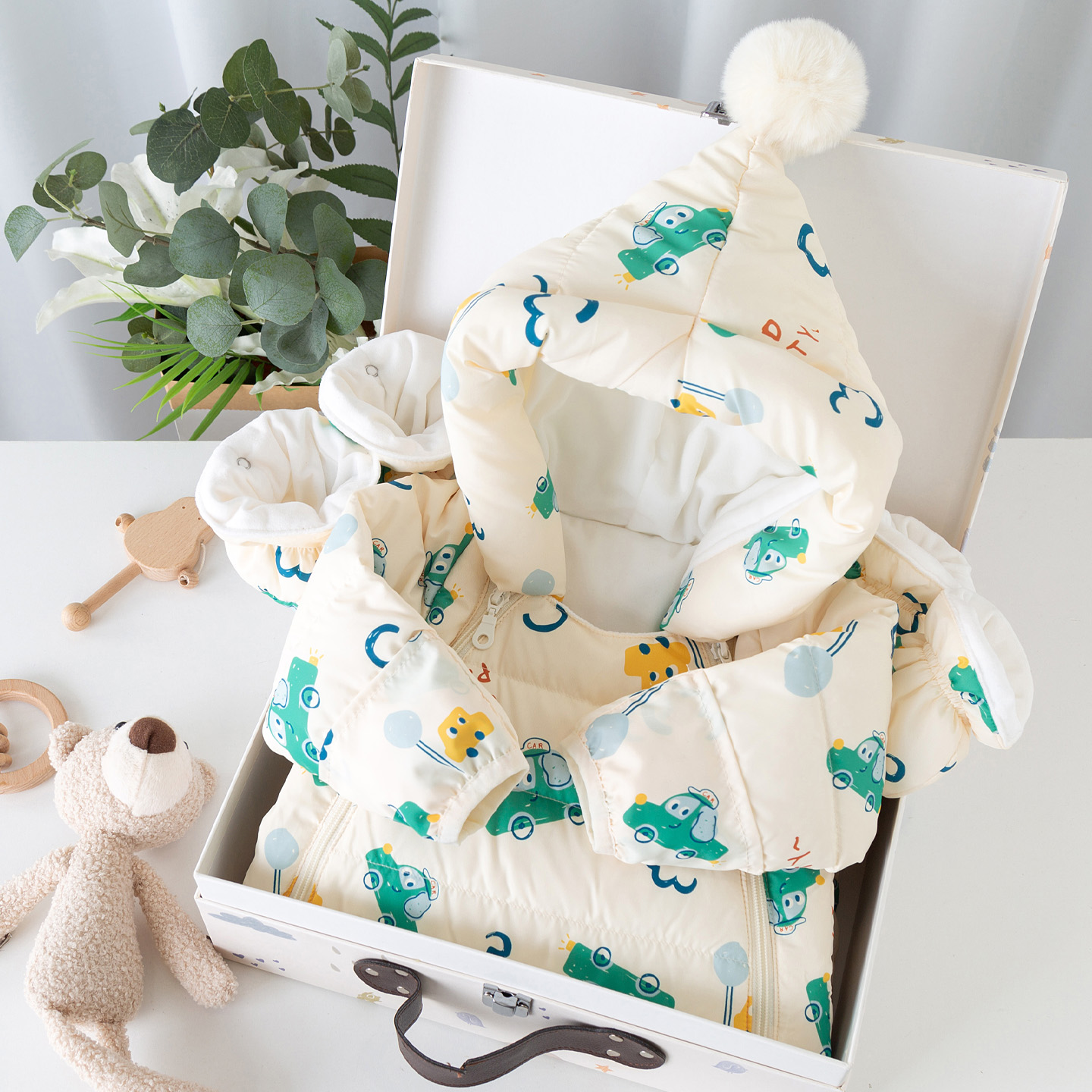 rzye婴儿连体羽绒服冬季新生婴儿连体衣外出衣服男女宝宝哈衣抱服