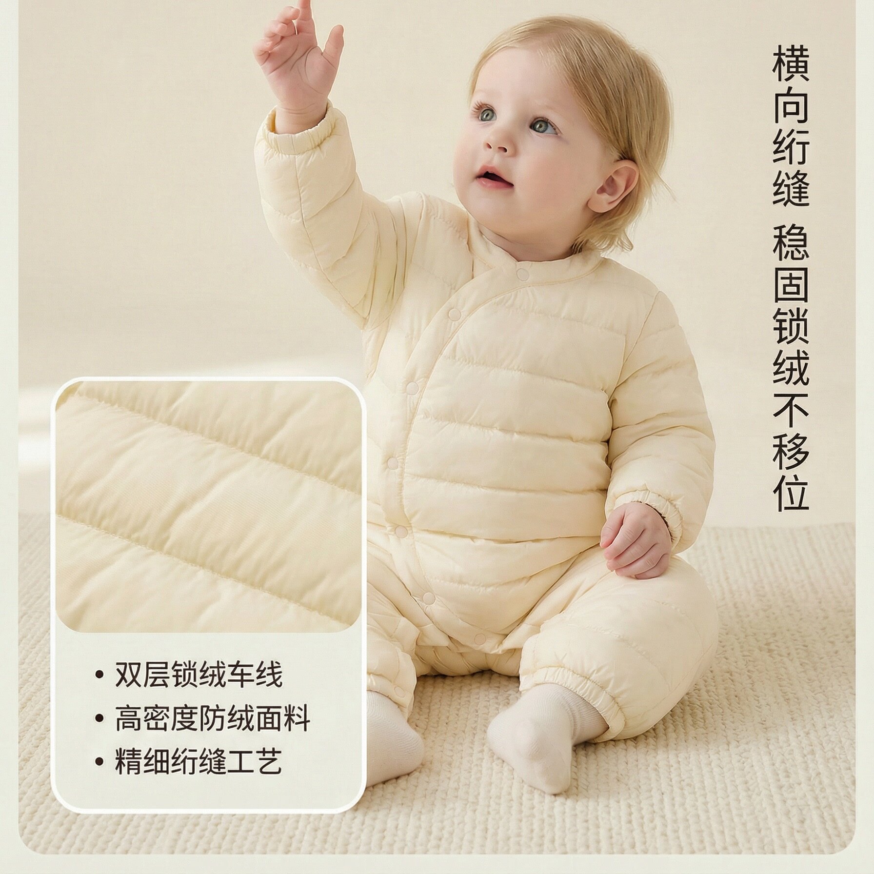 【安心绒】宝宝轻薄羽绒服连体衣服白鸭绒保暖婴儿哈衣冬