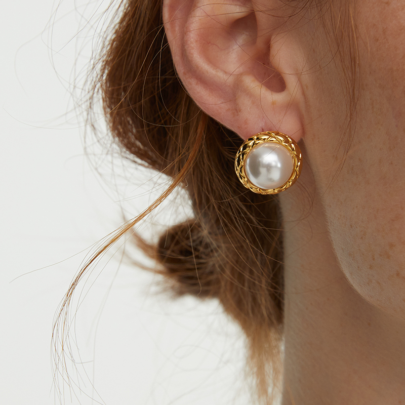 小香风珍珠耳环法式复古女