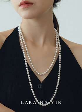 LARAINE YIN小众设计施家珍珠项链长款轻奢气质颈链银饰秋毛衣链