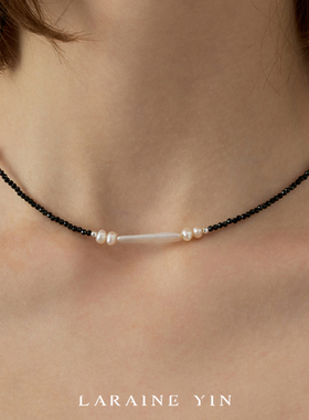 LARAINE YIN复古黑尖晶巴洛克珍珠项链轻奢气质小众设计潮酷手链