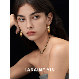 欧美小众设计大耳圈复古锡纸肌理感夸张c形褶皱耳饰925银针耳环