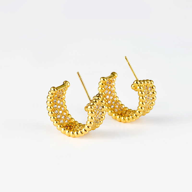 【买3免1】欧美复古满钻c形耳圈女小众高级感编织金色耳饰ins风