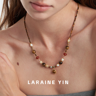 LARAINE YIN小众高级感虎眼石手工串珠项链轻奢百搭叠戴锁骨链