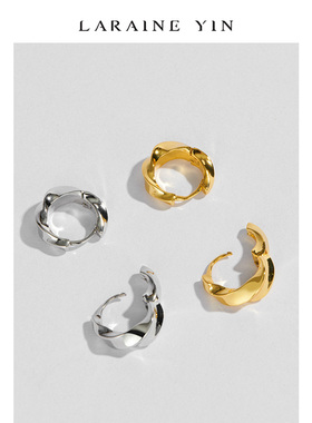 LARAINE YIN法式复古小众设计金色耳扣简约百搭耳环冷淡扭曲耳圈