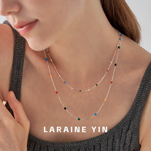 LARAINE YIN夏日多巴胺彩色豆豆串珠项链叠戴锁骨链百搭颈链配饰