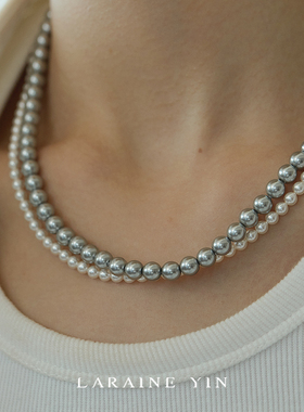 LARAINE YIN灰色珍珠项链轻奢百搭双层锁骨链