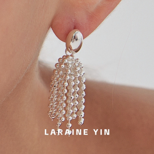 LARAINE YIN小众轻奢高级感烟花流苏耳环金属圆球夸张耳饰