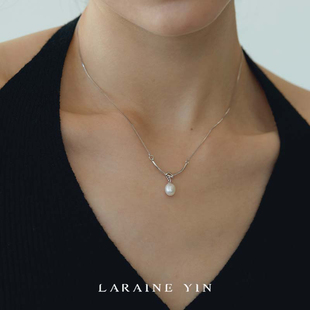 LARAINE YIN小众高级巴洛克珍珠绳结项链s925纯银锁骨链百搭