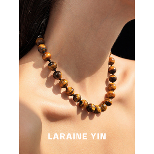 YIN天然石7A虎眼石串珠项链秋冬美拉德锁骨链小众颈链 LARAINE