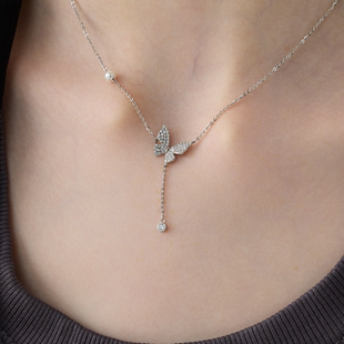 LARAINE YIN小众闪钻蝴蝶项链女轻奢925通体银吊坠高级感锁骨链