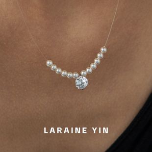 LARAINE YIN超闪精致圆形锆石仿制珍珠鱼线项链气质颈链七夕礼物