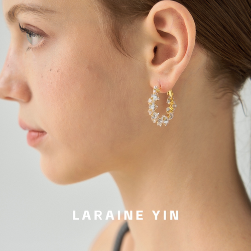 LARAINEYIN小众高级感闪钻耳环立体锆石圈圈耳饰精致耳圈2026爆款