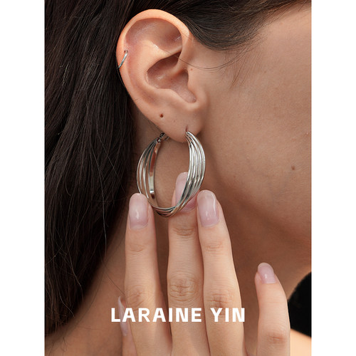 不规则金属大耳圈小众高级感耳环欧美朋克s925银针独特方圆脸耳饰