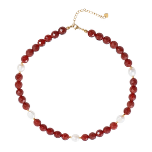 原创小众轻奢夸张红玛瑙项链珍珠巴洛克锁骨链红色颈链显白