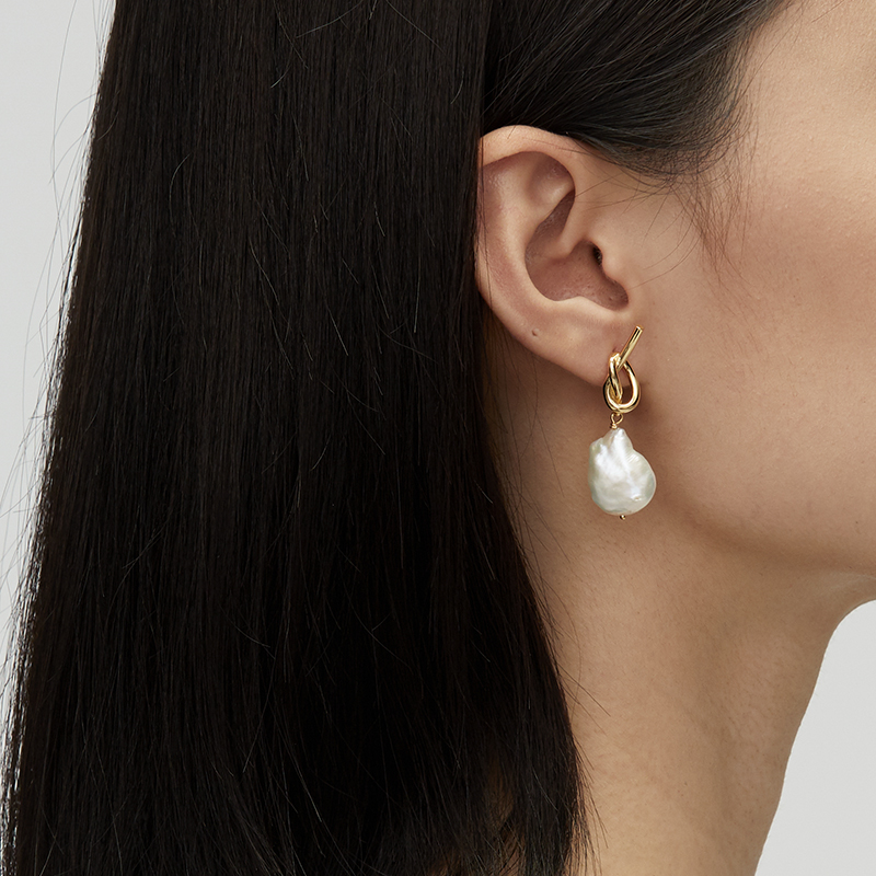 纯银巴洛克异形淡水珍珠耳环小众高级感打结耳坠法式复古银针耳饰