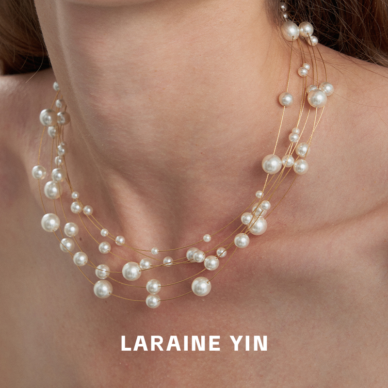 法式复古满天星多层珍珠项链轻奢choker七夕礼物锁骨链