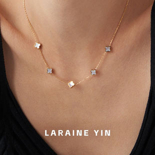 LARAINE YIN小众高级感四叶草项链白母贝锁骨链钛钢不易褪色颈链