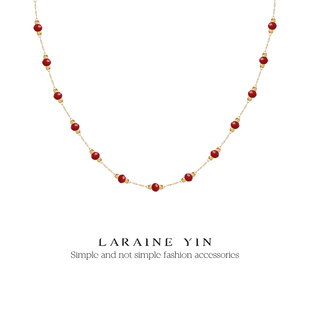 LARAINE 复古切面红色尖晶石项链女间隔珠镀18k锁骨链颈链 YIN法式
