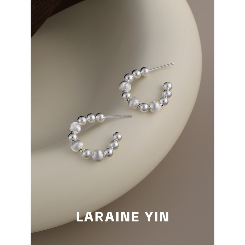 LARAINE YIN通体s925纯银拉丝工艺渐变珠珠耳环小众独特设计耳饰