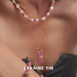 LARAINE 淡水珍珠项链小众百搭叠戴锁骨链颈链 YIN红纹石串珠