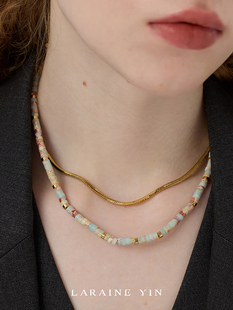 LARAINE YIN欧美小众高级百搭彩色串珠项链叠戴锁骨链夏日多巴胺