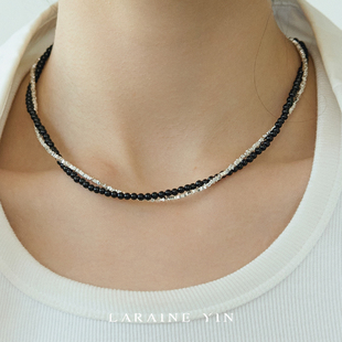 LARAINE YIN碎银子施家珍珠项链小众轻奢黑玛瑙双层锁骨链手链